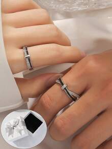 2pcs/Gift Box Heart Zirconia Ring Set, Lover Rings Set, Birthday Gift, Valentine's Gift, Wedding Rings, Lover's Gift - Multicolor - View 1