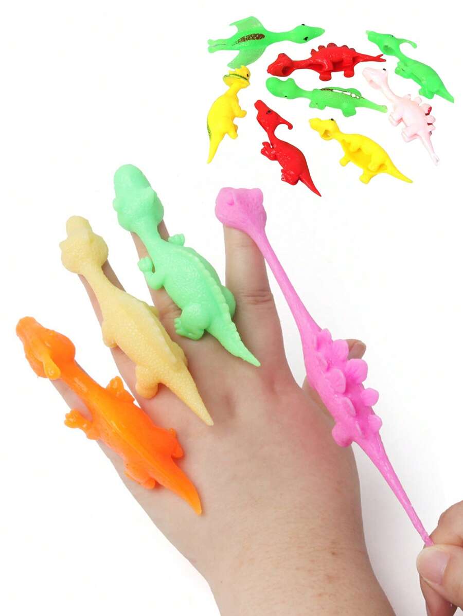 Da 5 a 20 pezzi Giocattoli divertenti con dinosauro a molla, scherzosi strumenti di lancio con elastico, giochi con dinosauri e animali da dito, giocattoli adesivi per pareti, regali per feste (stile e colore casuali)