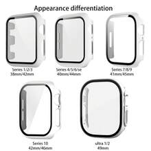 Un estuche protector de vidrio templado ultradelgado de plata, fashionable y resistente a los golpes, compatible con los casos de en tallas 38/40/41/42/44/45/46/49mm y compatible con Series Ultra/SE/10/9/8/7/6/5/4/3/2/1, accesorio de estuche para smartwatch.