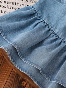 Girls' Casual Outdoor Denim Skirt With Ruffle Hem