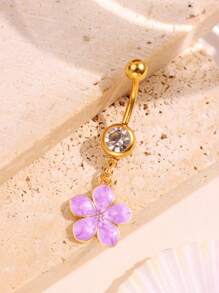 1pc Chic Flower Drip Oil Navel Ring, Simple & Versatile, Suitable For Women, Festival & Beach Vacation