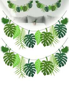 1/2 套大号毛毡叶花环横幅 - 热带龟背竹和棕榈叶设计，适合夏威夷夏季生日派对、毕业典礼和房间装饰、绿植派对装饰、丛林派对用品、恐龙主题装饰，最适合圣诞节 - 彩色 - 查看 1
