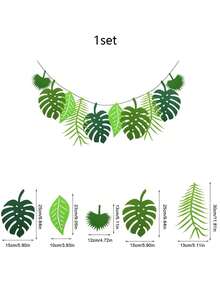 1/2 套大号毛毡叶花环横幅 - 热带龟背竹和棕榈叶设计，适合夏威夷夏季生日派对、毕业典礼和房间装饰、绿植派对装饰、丛林派对用品、恐龙主题装饰，最适合圣诞节 - 彩色 - 查看 5