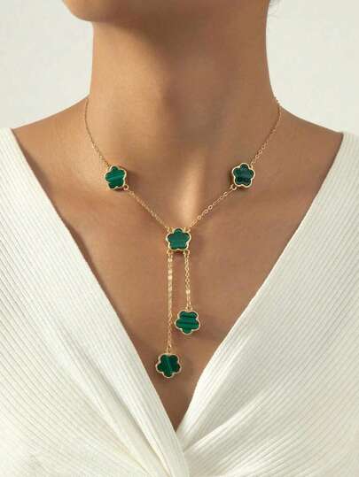 1pc Elegant Women's Clover Necklace Five Leaf Clover, Healing Crystal Necklace For Spiritual Energy Healing, Suitable For Daily Wear, Ideal Gift For Girlfriend, Wife Or Partner