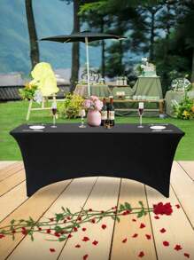 1/2pcs Black High Stretch Tablecloth + 6pcs Chair Cover Set, 4FT/6FT/8FT Polyester & Spandex Material Tablecloth, All-Season Tablecloth Covers, Full-Cover Chair Covers, PU Leather Chair Covers With Tie-Back, Suitable For Home, Indoor, Outdoor, Picnic And Camping, Fits All Holidays And Special Occasions