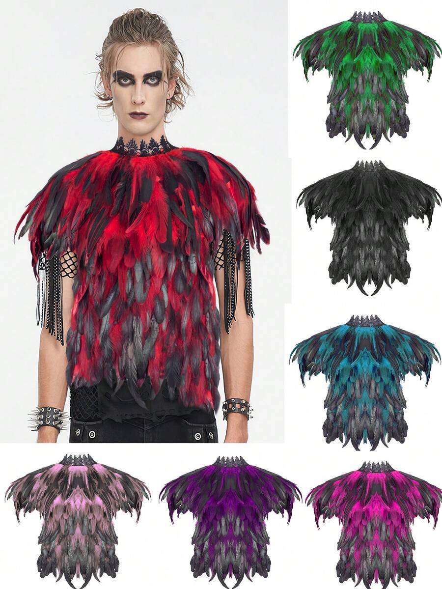 Capa con plumas artificiales de estilo gótico, chal de disfraz de Halloween para hombres