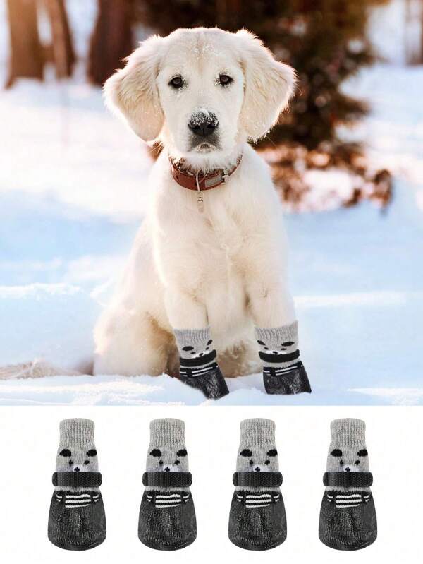 4 Stücke/Set wasserdichte Hundetatzenschuhe und Katzentatzen Socken, Haustier Winter Stiefel, Regen Schnee Hundebooties für kleine Hunde rutschfest, schmutzabweisend, rote Welpen Schuhe
