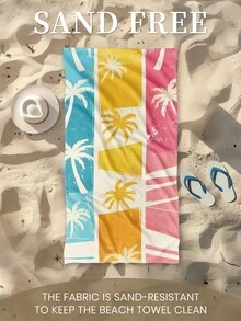 1条印花沙滩巾，彩色椰树图案泳衣浴巾，时尚沙滩巾，超强吸水浴巾，适用于浴室、游泳、健身、瑜伽 - 彩色 - 查看 5