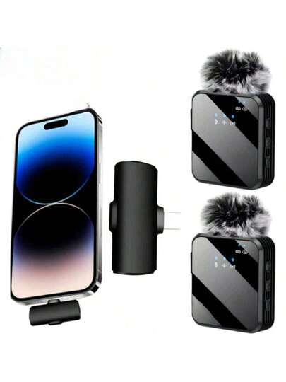 Microfone De Lapela Duplo Profissional Sem Fio Para Tipo-C e Lighting