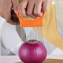 2pcs Stainless Steel Onion Slicer Holder, Multipurpose Meat Tenderizer, Vegetable & Fruit Cutter For Potato, Tomato, Lemon, Durable With Full Grip Handle, Non-Electric, Food Prep Essential, For Home Kitchen Use, Kitchen Accessories And Cooking Accessories