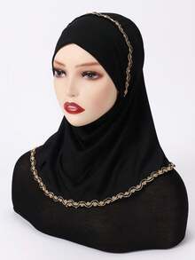 Khăn trùm đầu viền vàng thanh lịch, khăn trùm đầu chống gió thời trang, lý tưởng để đi chơi và làm đẹp cho vẻ ngoài của bạn, băng đô cho abaya hàng ngày dưới mũ, mạng che mặt cho phụ nữ - màu đen - Xem 9