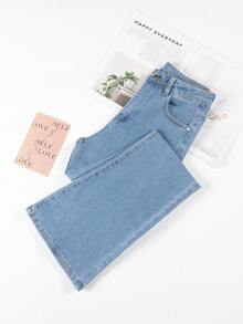 HIMARRI Jeans Acampanados de Cintura Alta para Mujer - Denim Lavado Azul Claro, Pantalones Casuales Ajustados con Botóns, Diseño Elegante y Cómodo para Todas las Estaciones, Lavables en Máquina - Celeste - Ver 10