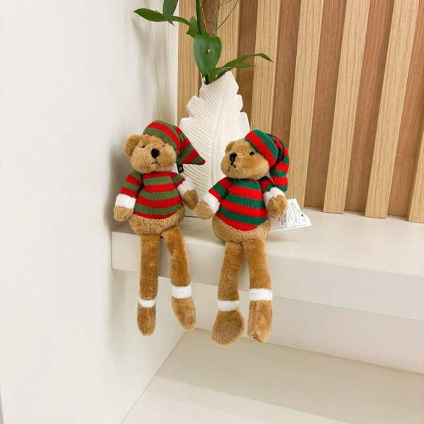 enfeite decorativo natal  Urso sentado com cachecol  20CM