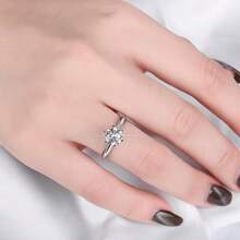 Sterling Silver Women's Ring, Single Sparkling Princess Cut Stone Ring, Ideal For Wedding, Proposal And Mother's Day Gift
