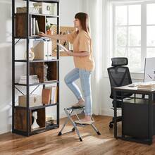 SONGMICS 2 Step Ladder Folding Step Stool 20 Cm Width Non-Slip Rubber With Handle 150 Kg Load Steel Grey And Black - Grey - View 2