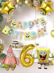 SPONGEBOB Conjunto de globos de Bob Esponja, decoración de fiesta de cumpleaños infantil de dibujos animados y anime, globos de película de aluminio, elementos de decoración de fondo