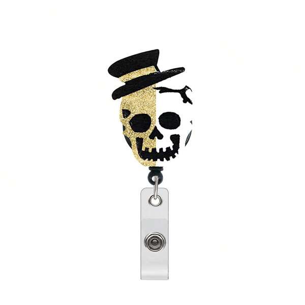 1PC Funny Badge Reel Skeleton Mysterious Nurse Badge Reel Holder Retractable ID Clips Cute Badge Reel Bulk For Doctor Student Medical Assistant Coworker Work Accessories Bulk Gifts,School Supplies,Back To School
