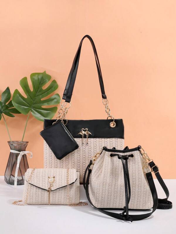 ¡Moda imprescindible! Conjunto de 4 bolsos con encaje calado, bolso de mano y bandolera, elegante y espacioso, versátil para varias ocasiones, ¡éxito de cruzadas!