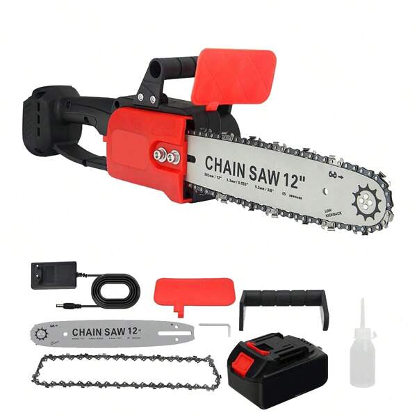 Akku Kettensäge 12 Zoll / 30cm Schnittlänge Elektro Kettensäge, 1200W Handkettensäge Bürstenlose Kettensäge Mit 3000mAh Akku und Ladegerät, Zum Beschneiden und Sägen von Holz