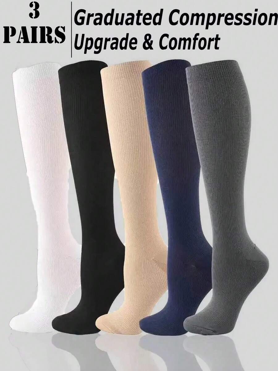 3Pairs Copper Compression Socks For Women And Men Circulation Support For Running, Nursing, Athletic, Fall - Multicolor - View 1