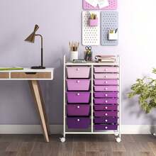 15-Drawer Rolling Storage Cart Mobile Cart With Colorful Drawers & Metal Frame - Purple - View 1
