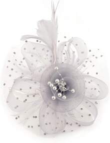 Fascinators Hat Women Tea Party Headband Derby Wedding Flower Cocktail Mesh Feathers Hair Clip - 1-銀灰色 - 查看 6