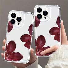 Orchid Mobile Phone Case, Decorated With Burgundy Flower And Petals Design, Suitable For IPhone 16, 15, 14, 13, 12 And 11 Pro Models, Made Of TPU Material, And Provides Shockproof Protection Perfect For Family, Friends, Children, Birthdays, Spring, Holidays, Boyfriends, Girlfriends, And Valentine's Day Gifts - Clear - View 2