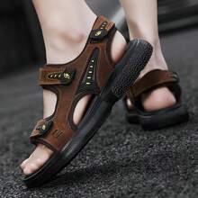 Men's Leather Sandals Hiking Outdoor Water Beach Sports Mens Sandals For Summer With Open Toe Adjustable Straps - 深棕色 - 查看 5