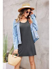 Women's Racerback Sleeveless Nightgown, Sleepwear - Charcoal Grey - 查看 4