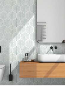 YUANYI 1 Roll 17.52in*39.37in Removable And Reusable Wallpaper, Self-Adhesive Vinyl Furniture Sticker, Waterproof Modern Geometric Green Striped Pattern, Suitable For Bathroom, Living Room, Bedroom And Kitchen Wall Decor, PVC Removable