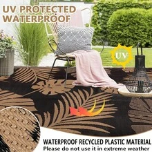 Outdoor Rug 245x305cm Extra Large Garden Rug Waterproof Plastic Straw Garden Mat Carpet UV Resistant Reversible Camping Rugs Balcony Deck Backyard Porch Beach BBQ - Black - View 2