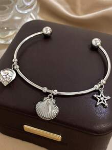 1Pc 18K Gold Plated Ocean Open Bracelet For Women - Luxury Nautical Starfish Shell Charm With CZ Stones, Adjustable Boho Beach Jewelry, Mother's Day Gift, Summer Vacation Travel Essential, Graduation Present, Teacher Gifts