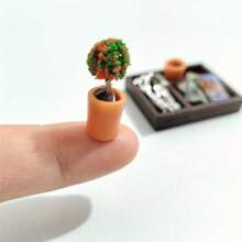10-Piece Dollhouse Gardening Set Miniature Model,Including A Wooden Box,Alloy Shovel,Resin Potted Plant,And Plant Seeds,Suitable For Dollhouse Home And Courtyard Garden Scene Decoration