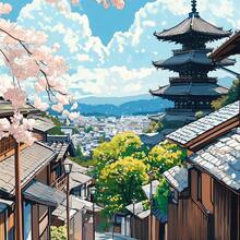 1 件/套日本街头海报印刷品，夏季京都市墙壁艺术，寺庙艺术，Japandi 墙壁艺术，日本墙壁艺术，日本风景，日本艺术，无框架 - 彩色 - 查看 5