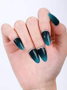 16片孔雀绿渐变半固化凝胶美甲贴纸，亮面自粘凝胶美甲贴，持久14天，需配合UV灯使用，适合女性DIY美甲，美甲用品 - 墨綠色 - 查看 7