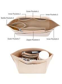 Felt Insert Bag For Le Pliage Tote Handbag Liner Bag Multi Pocket Felt Cloth Bag Support Travel Portable Insert Purse Organizer With Zipper Storage School Supplies