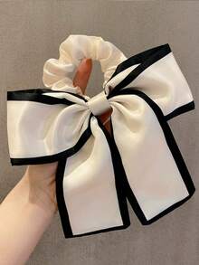 2 件女士黑色和米色韩式缎面蝴蝶结发圈发髻，马尾辫夹，清新优雅复古发饰，适合日常使用发圈发圈 - 彩色 - 查看 11