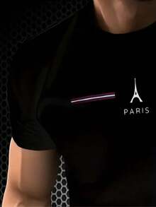 Áo thun nam in hình 3D Tháp Eiffel Paris - Áo thun tay ngắn thường ngày, áo thun ngoài trời mùa hè có thiết kế chuyển màu - Nhiều màu - Xem 3