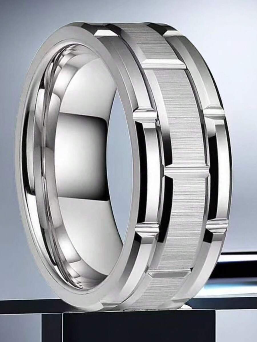 1 件男士不锈钢 8 毫米戒指，高抛光，纹理表面，佩戴舒适，是送给他的完美礼物，适合休闲或正式场合，钛钢戒指，结婚戒指，父亲节、情人节礼物