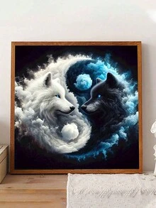5D 鑽石畫套裝，白狼與黑狼全鑽繪畫組 - 閃亮鑽石寶石，適合成人與青少年的居家牆面裝飾藝術，藝術愛好者與 DIY 愛好者的完美禮物，房間裝飾的理想選擇 - 彩色 - 查看 3