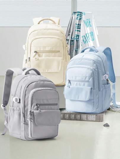 时尚百搭纯色笔记本电脑工作背包，适合 14-15.6 英寸笔记本电脑，男女皆宜，防水校园背包，适合高中大学，25L 大容量旅行单肩包，防水商务通勤背包，多口袋实用背包，青少年笔记本电脑书包，轻便耐用男女通用背包，时尚休闲背包，带衬垫肩带