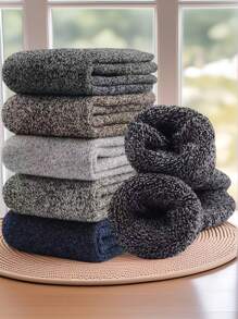 5 pares de calcetines gruesos y acogedores de punto unisex - calcetines medianos perfectos para otoño/invierno, ideales para ocio y uso en casa, perfectos para dormir y usar en interiores