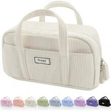 Sooez Large Pencil Pouch, Big Pencil Bag With 5 Compartments, Pen Bag Wide Opening, Soft Corduroy Pencil Pouch Organizer With Zipper, Cute Aesthetic School Supplies Teen Girls-Purple - Yellow - View 1