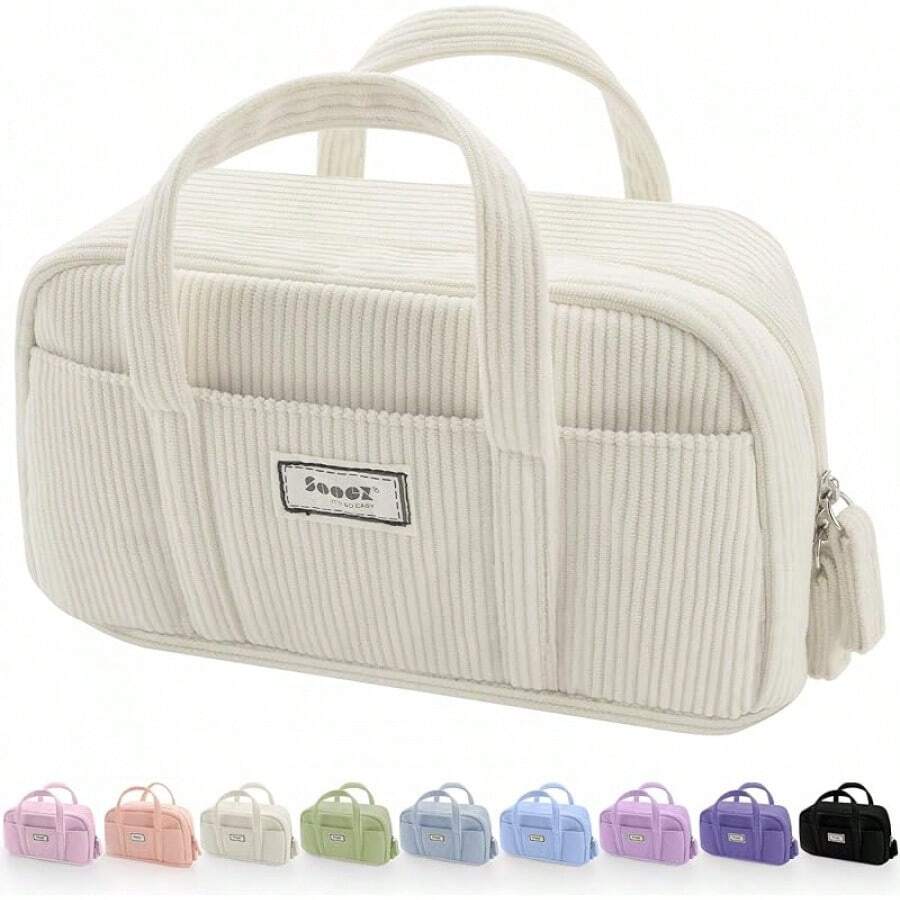 Sooez Large Pencil Pouch, Big Pencil Bag With 5 Compartments, Pen Bag Wide Opening, Soft Corduroy Pencil Pouch Organizer With Zipper, Cute Aesthetic School Supplies Teen Girls-Purple - Yellow - View 1