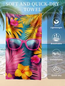 1 Peça Toalha de Praia Estampada, Toalha de Natação com Padrão de Óculos da Moda, Toalha de Microfibra Macia e Absorvente, Adequada para Banheiro, Natação, Fitness, Yoga, Leve e Portátil, Proteção contra Vento e Sol, Ideal para Viagens e Férias de Verão, Disponível com ou sem Bolsa de Armazenamento, Tamanho Recomendado Regular e Grande (Tamanho Pequeno 35*75cm, Recomendado 150cm e Acima) - Multicolorido - Visão 6