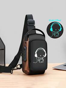 Herren Messenger Tasche mit Oxfordgewebe und leuchtend im Dunkeln bedrucktem Design, mit Passwortschloss - Modische Motorrad Umhängetasche mit Handyfach, Reißverschluss für den täglichen Gebrauch, Motorrad Tasche - Diebstahlsichere Business Umhängetasche für die Brust - Lässige Sport Reise Umhängetasche, verstellbarer Riemen, mehrere Taschen als Hüfttasche, geeignet für Ausflüge, Hochzeiten, Ostern, perfektes Geschenk für Vater, Ehemann, Freund und Lehrer - Verschiedenfarbig - Übersicht 9