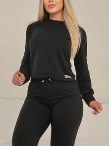 MAYSA Women's Set Sweatshirt 2 Pieces Pants And Long Sleeve Crop Top WINTER - màu đen - Xem 3