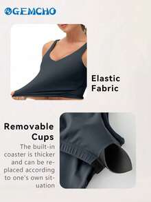 GEMCHO 运动瑜伽长款无钢圈加厚中等支撑女士背心 春夏款 - 深灰色 - 查看 6