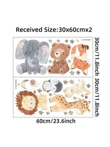 1 Set Cartoon Elephant, Lion, Giraffe, Star, Moon Wall Decals, Decorative Peel And Stick Wall Sticker For Kids Room - Multicolor - View 2