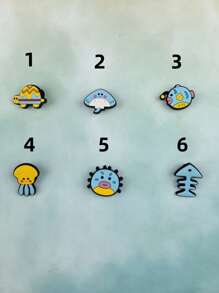 6pcs/Set Octopus & Sea Turtle Cartoon Print Decor Accessories - Suitable For Sandals, Bracelets, DIY Phone Decor, Fishing Fans Birthday & Holiday Gift